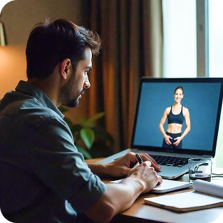 Certified international fitness coach providing virtual training session